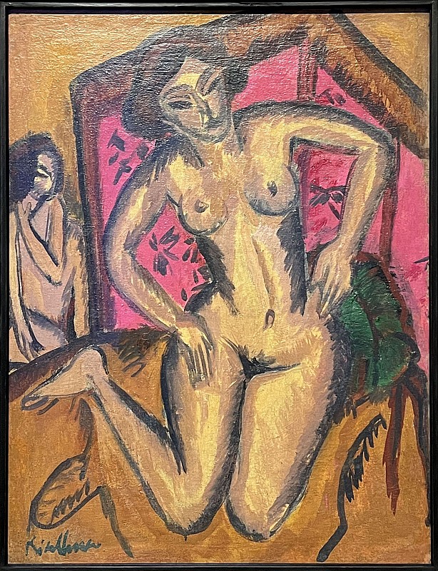 Ernst Ludwig Kirchner — Nu à genoux devant un paravent rouge, vers 1911-1912